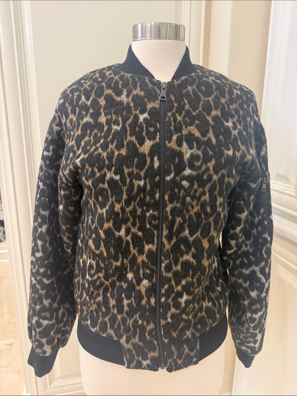 BCBGMaxAzria Leopard-Print Bomber Jacket in Black & Brown